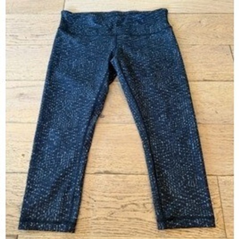 Lululemon‎ Wunder Under Crop Leggings 12 Black White Dot Print Excellent (1678)